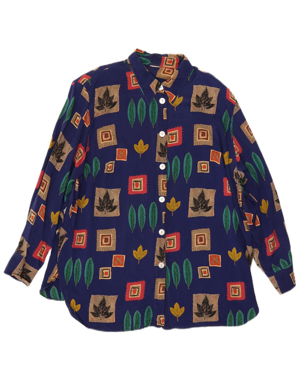 Vintage γυναικείο υπερμεγέθη πουκάμισο UK 18 XL Blue Patchwork Cupro