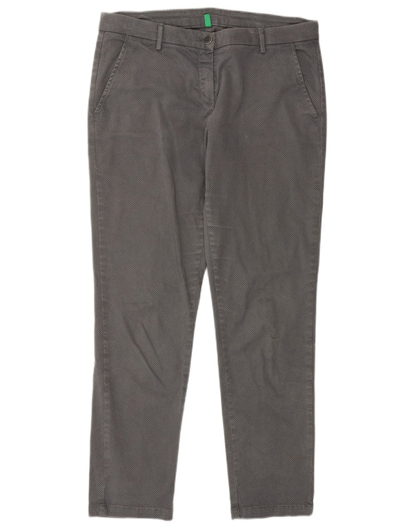 BENETTON Womens Slim Chino Trousers UK 12 Medium W32 L28  Grey Spotted