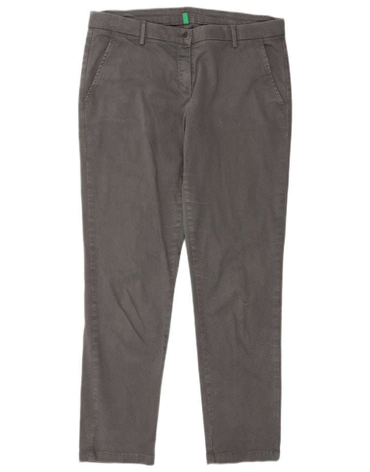 BENETTON Γυναικείο λεπτό παντελόνι Chino UK 12 Medium W32 L28 με γκρι στίγματα