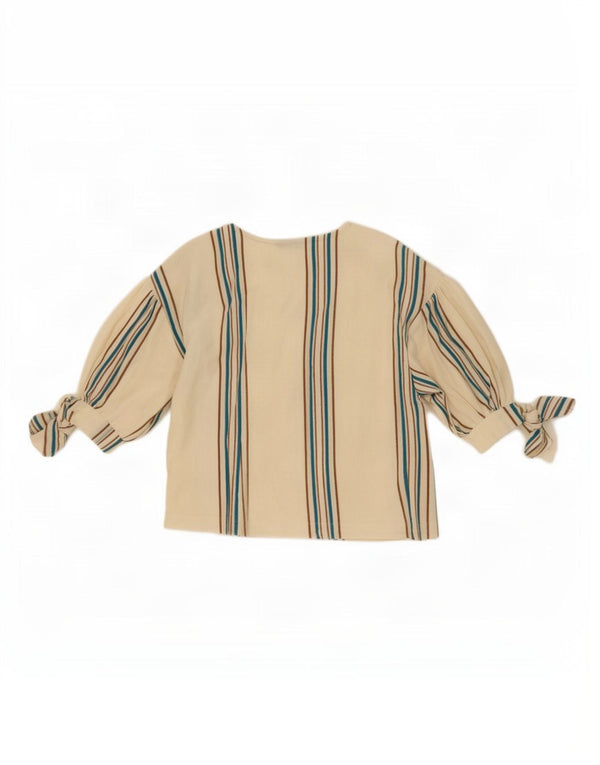 Zara Γυναικεία Crop Μπλούζα Τοπ UK 10 Small White ριγέ βαμβακερό
