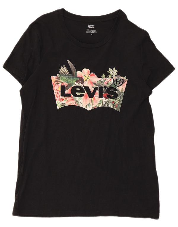 Γυναικείο γραφικό μπλουζάκι Levi's Top UK 12 Μεσαίο μαύρο φλοράλ βαμβακερό
