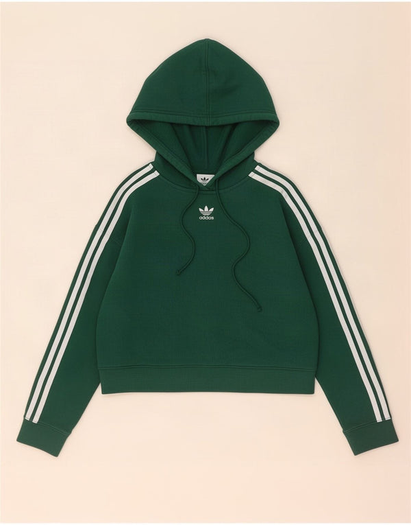 Adidas Womens Crop Oversized Hoodie Jumper UK 6 XS Πράσινο βαμβακερό