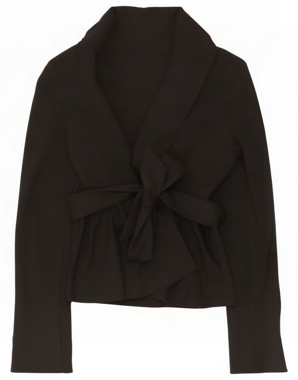 Zara Womens Wrap Blazer Jacket UK 14 Large Black Cotton