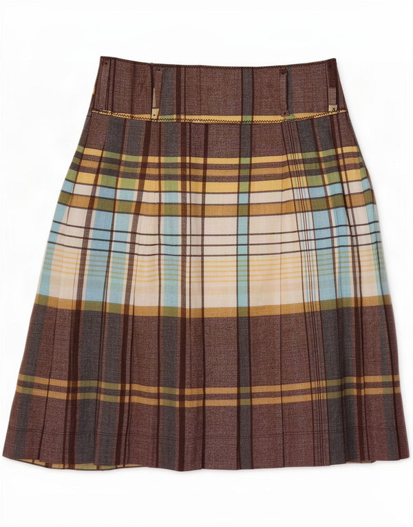 Zara Womens Wrap Skirt Small W26 Brown Plaid Linen