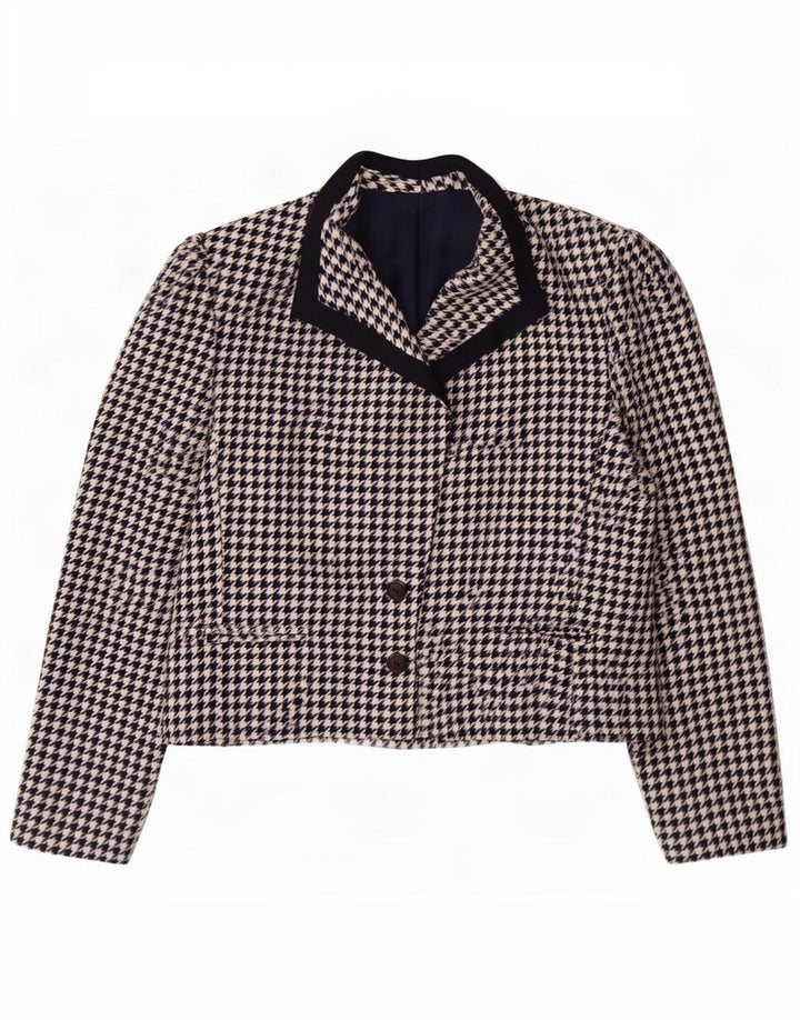 Mona Γυναικείο σακάκι σακάκι με 2 κουμπιά UK 12 Medium Navy Blue Houndstooth