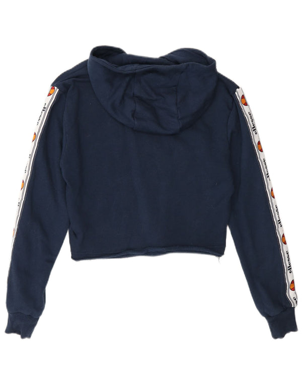 Ellesse Γυναικείο Γραφικό Crop Hoodie Jumper UK 4 XS Navy Blue Cotton
