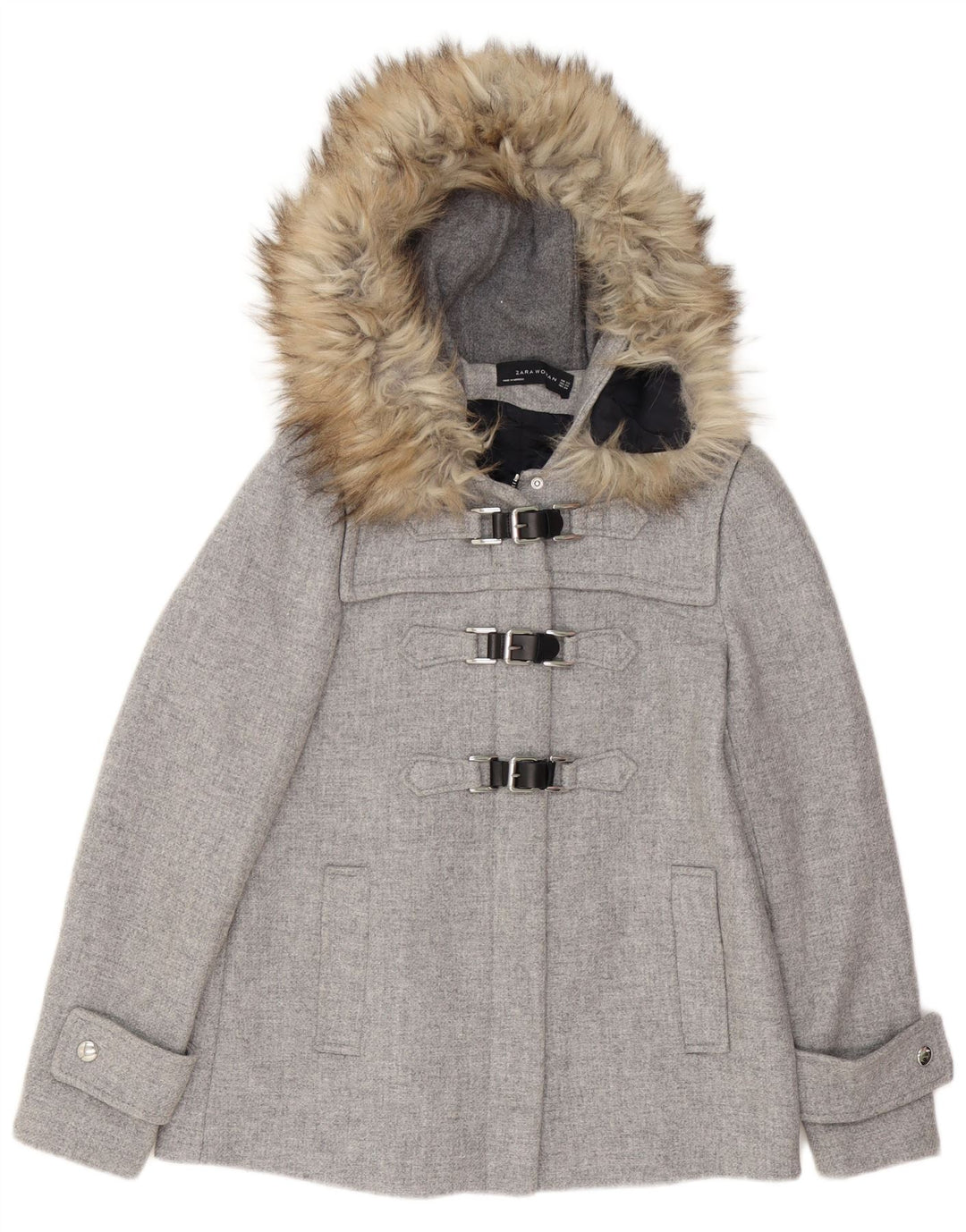 Zara Γυναικείο μπουφάν Duffle με κουκούλα UK 6 XS γκρι μαλλί