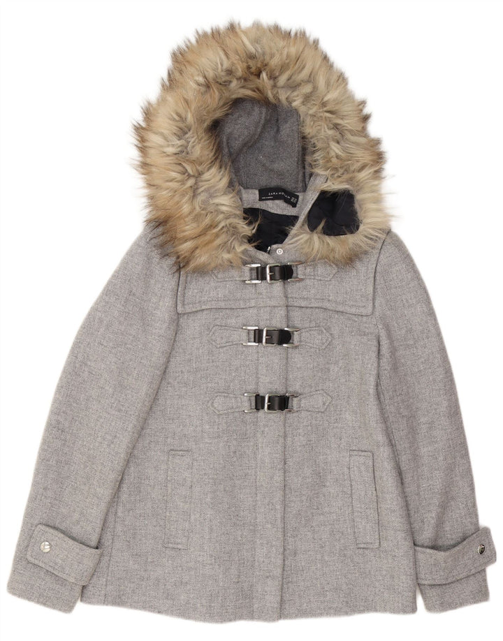 Zara Γυναικείο μπουφάν Duffle με κουκούλα UK 6 XS γκρι μαλλί