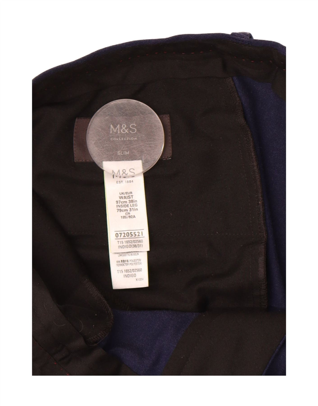 MARKS & SPENCER Mens Slim Suit Trousers W38 L31 Navy Blue Polyester