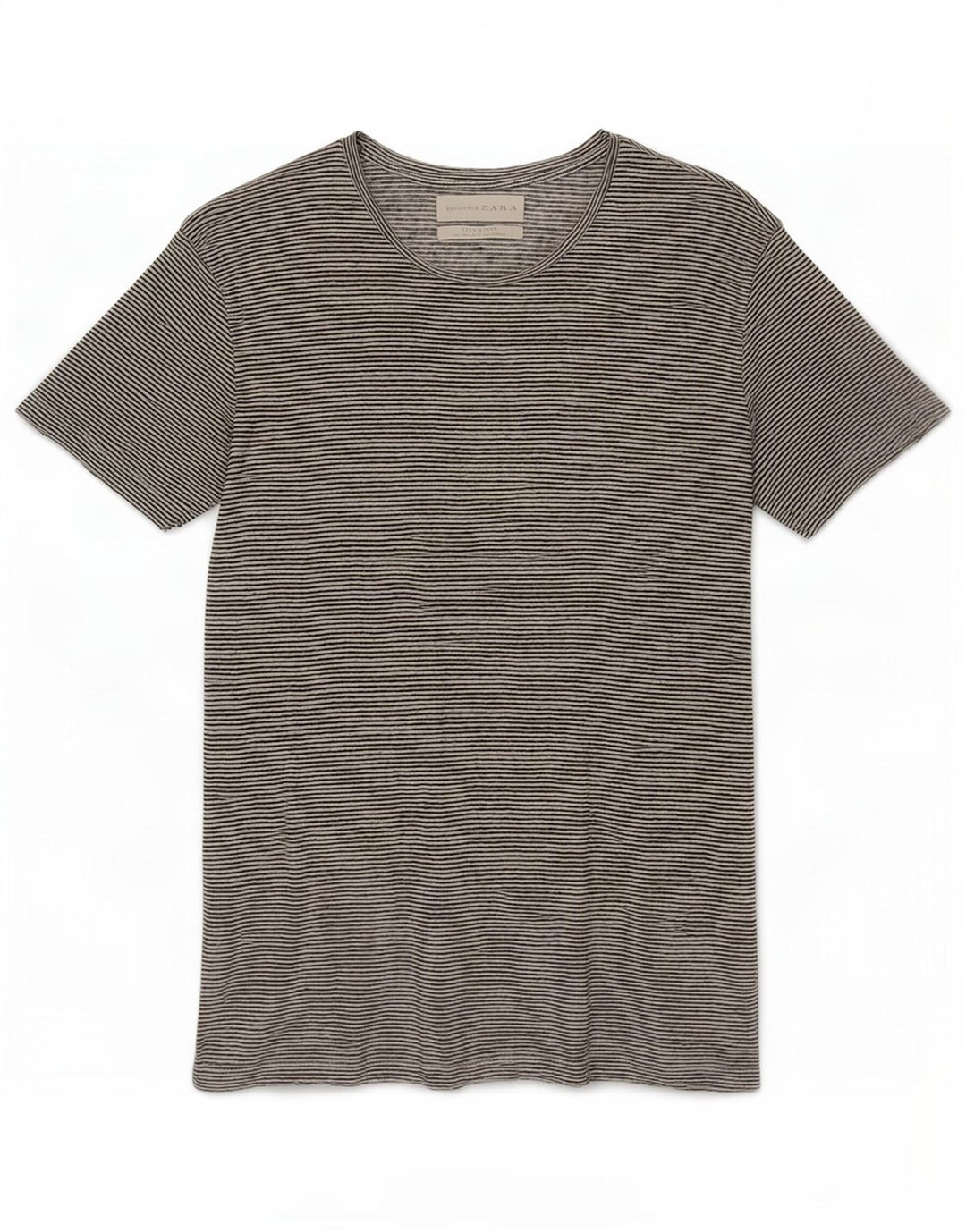 Zara Ανδρικό T-Shirt Top Μικρό Λευκό Ριγέ λινό