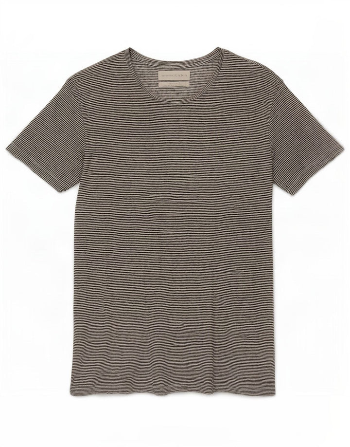 Zara Ανδρικό T-Shirt Top Μικρό Λευκό Ριγέ λινό