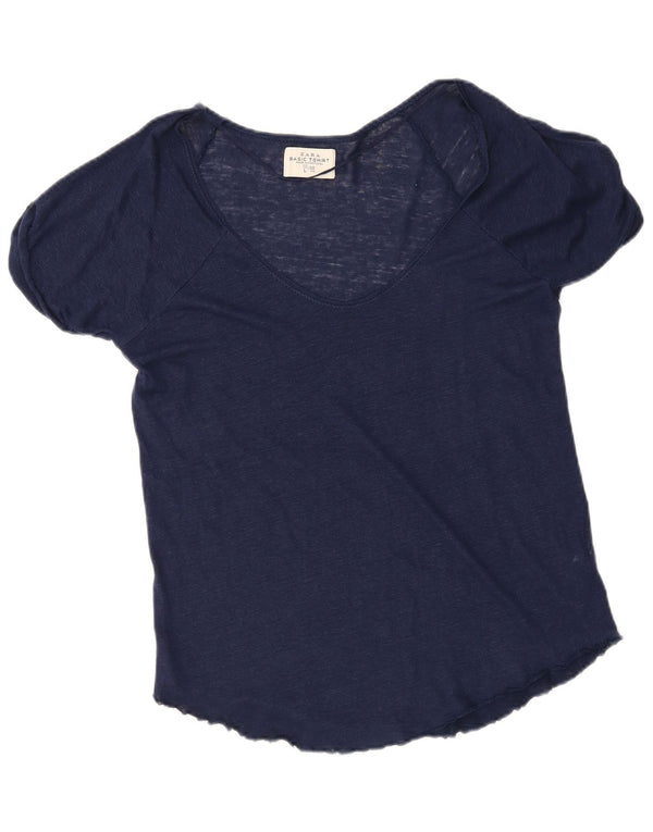 Zara Γυναικείο T-Shirt Top UK 16 Large Navy Blue Lenn