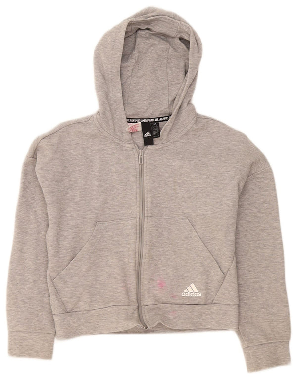 Πουλόβερ Adidas Girls Crop με κουκούλα με φερμουάρ 11-12 ετών βαμβακερό γκρι