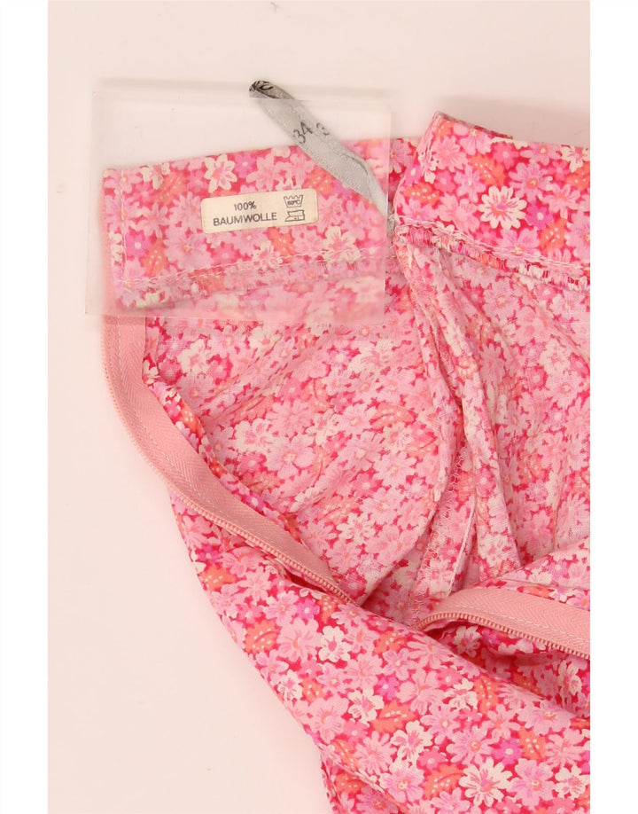 VINTAGE Γυναικεία Flared Φούστα EU 36 Small W30 Pink Floral Βαμβακερή