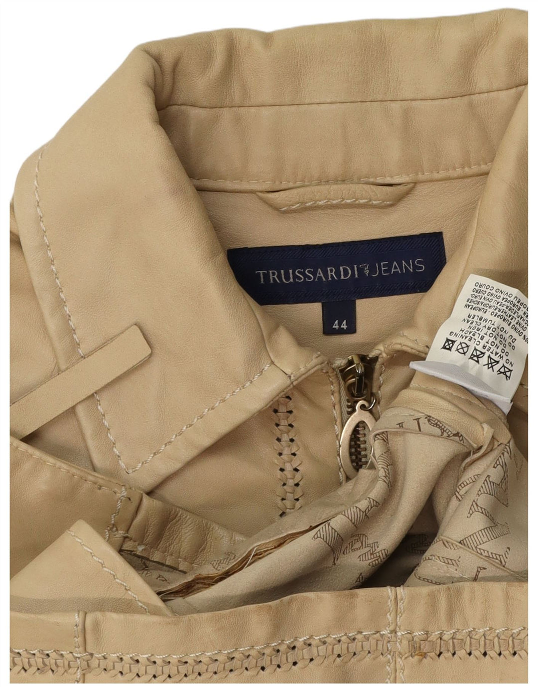 TRUSSARDI JEANS Γυναικείο Crop Δερμάτινο Μπουφάν IT 44 Medium Beige Leather