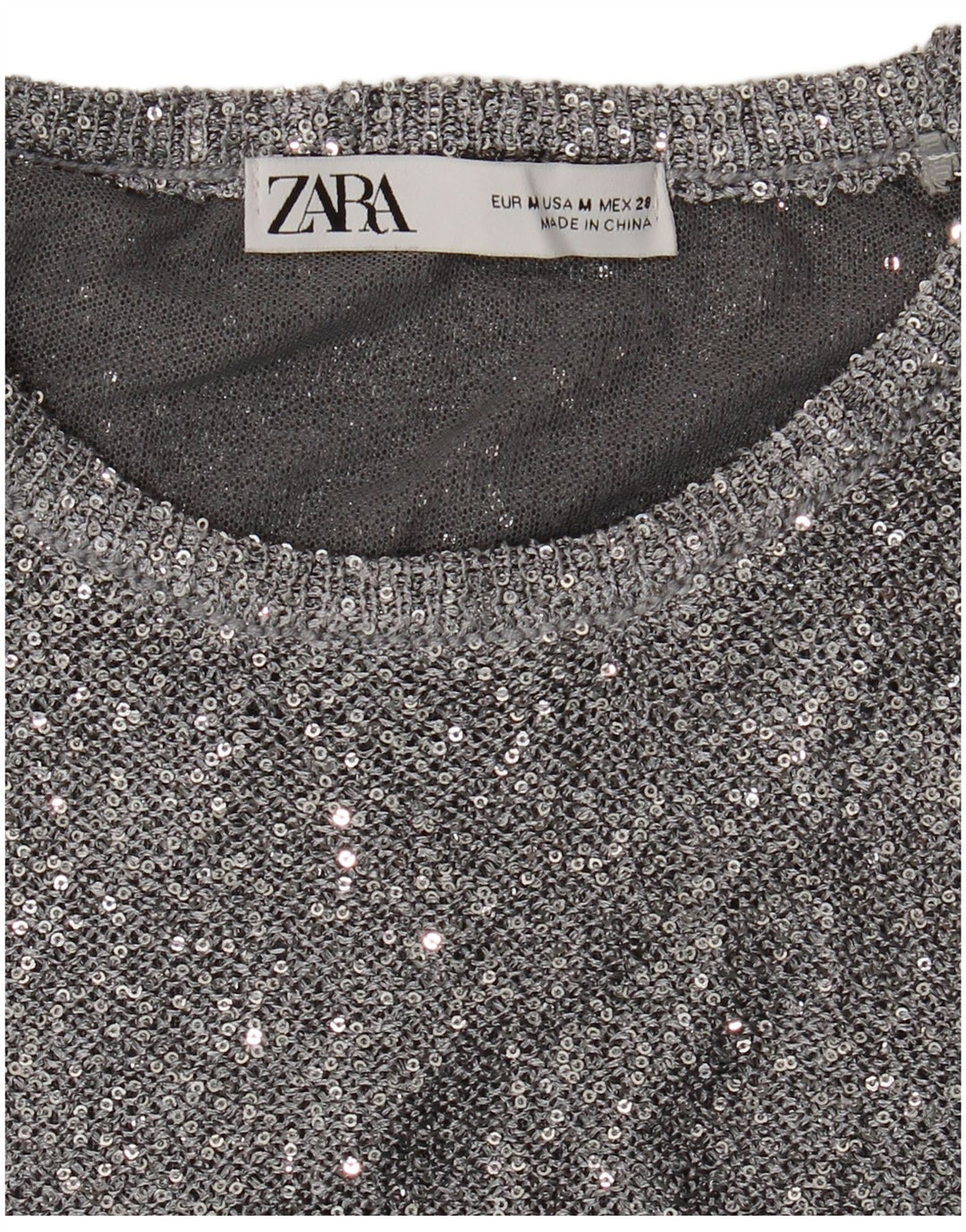 Zara Γυναικείο πουλόβερ με λαιμόκοψη UK 12 Medium Silver Flecked