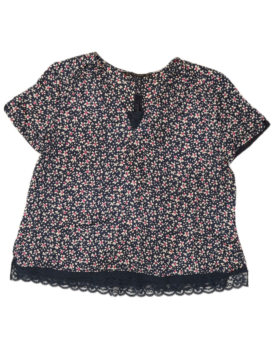 Γυναικεία μπλούζα ZARA Top UK 16 Large Navy Blue Floral