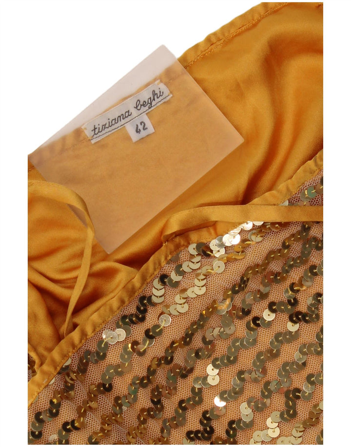 Vintage γυναικεία παγιέτα Crop Cami Top IT 42 Medium Gold