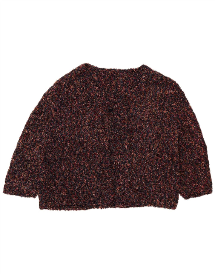 VINTAGE Γυναικείο Crop Cardigan πουλόβερ UK 14 Medium Burgundy Flecked