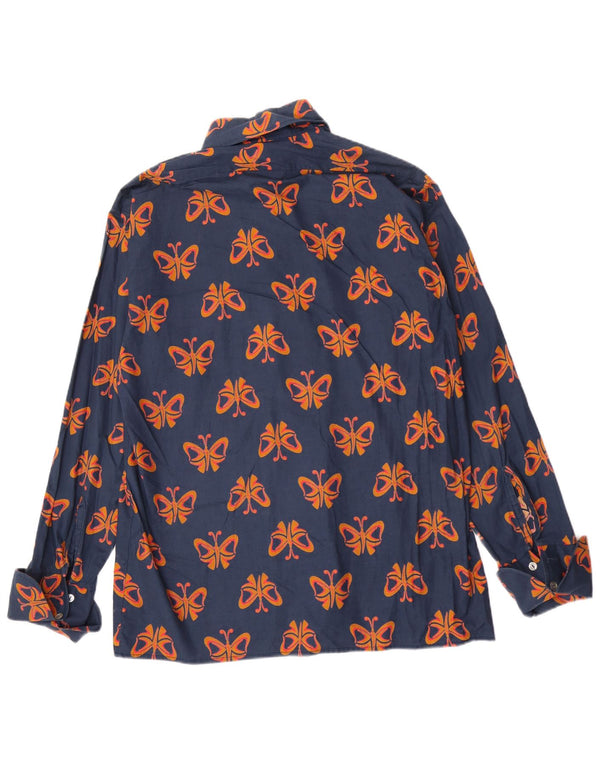 Ανδρικό πουκάμισο με αφηρημένο σχέδιο Vintage Large Navy Blue Cotton Butterfly