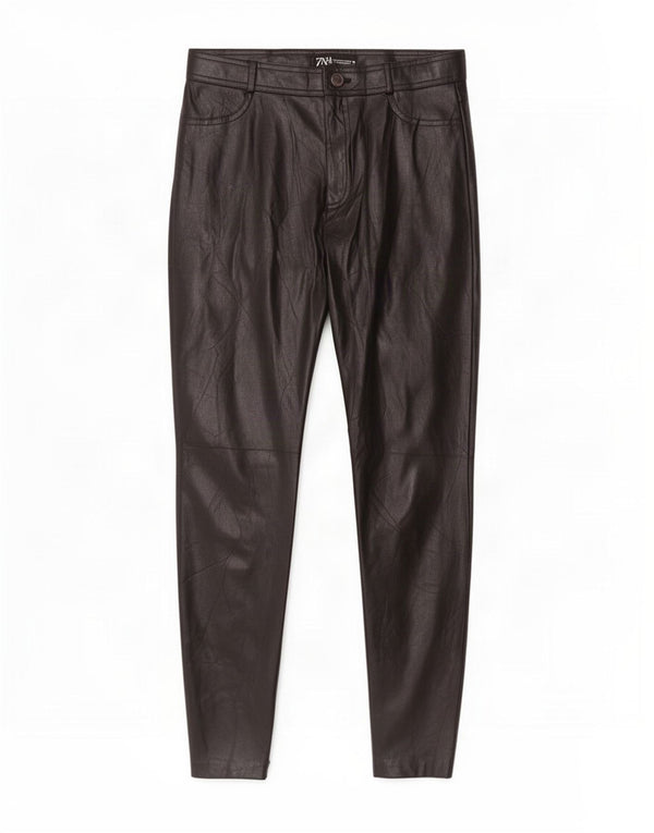 Zara Γυναικείο Skinny Faux Leather Παντελόνι Medium W28 L29 Μαύρο