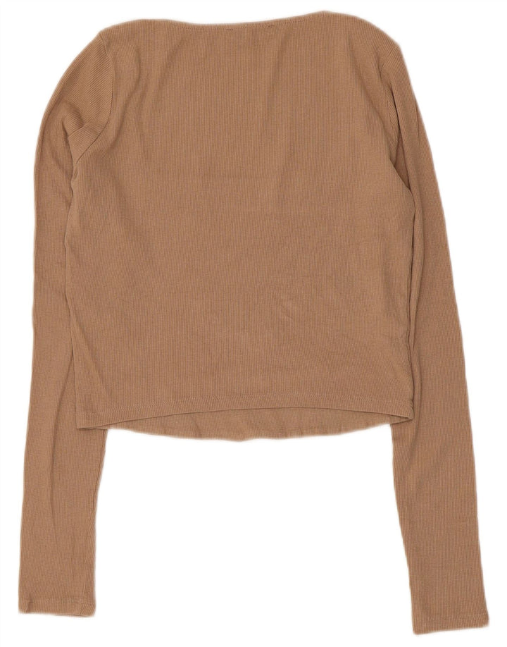 Zara Γυναικείο Crop Top Μακρυμάνικο UK 14 Μεγάλο Γκρι Βαμβακερό