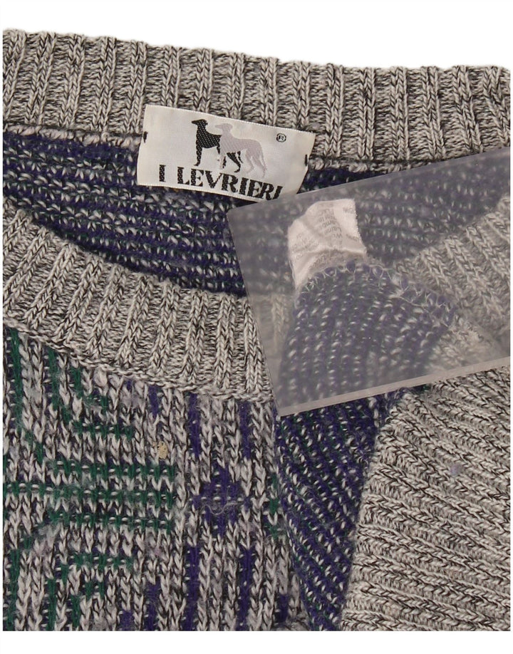 I LEVRIERI Ανδρικό πουλόβερ με λαιμόκοψη μεσαίου γκρι γεωμετρικό πολυακρυλικό