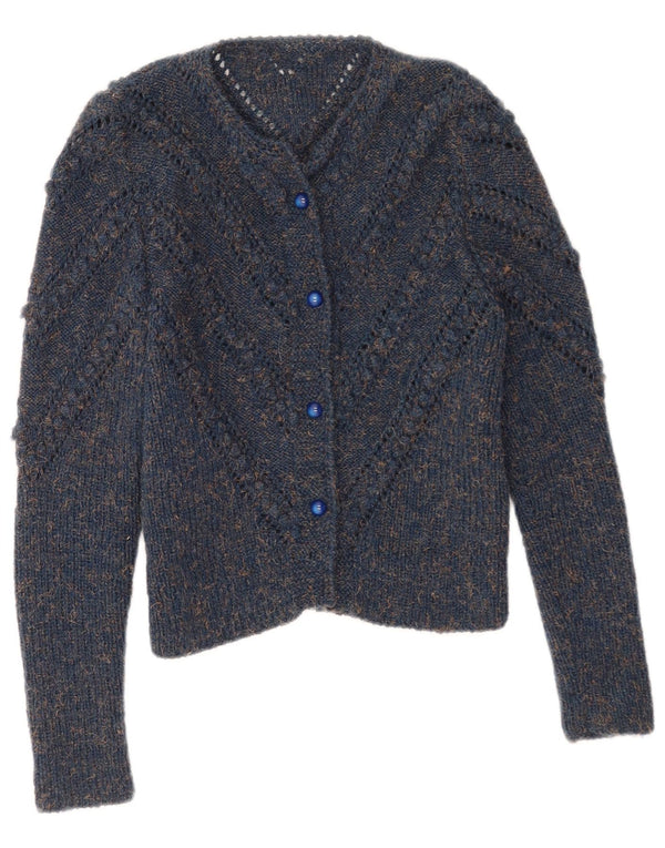 Vintage γυναικείο Crop Cardigan πουλόβερ UK 8 Small Blue Flecked