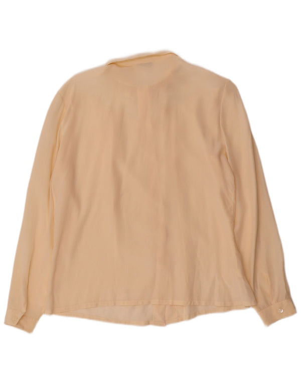 Vintage γυναικείο πουκάμισο μπλούζα UK 16 Large Beige Floral Silk