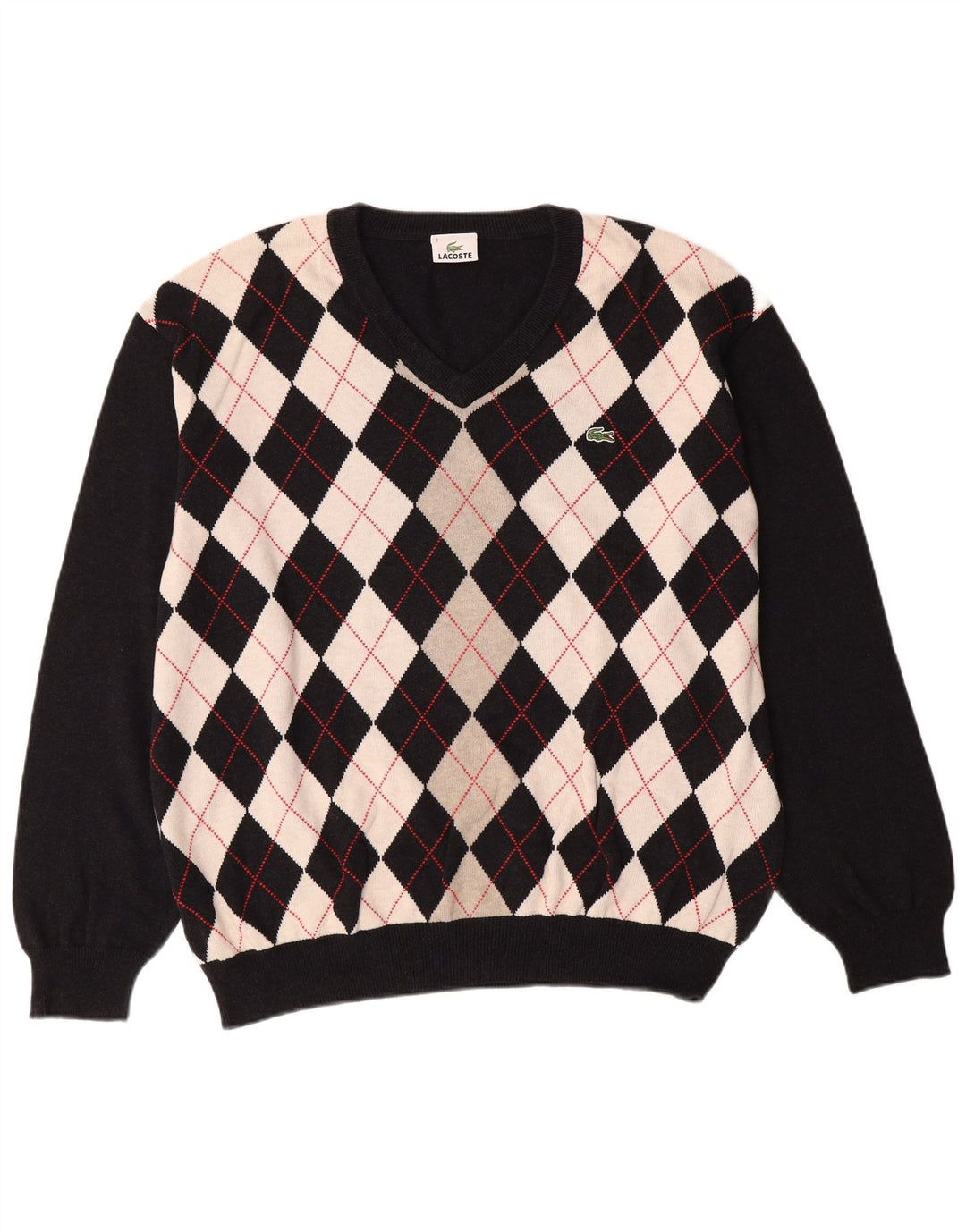 Ανδρικό πουλόβερ με λαιμόκοψη LACOSTE, μέγεθος 8 3XL Μαύρο Argyle/Διαμαντένιο Βαμβάκι