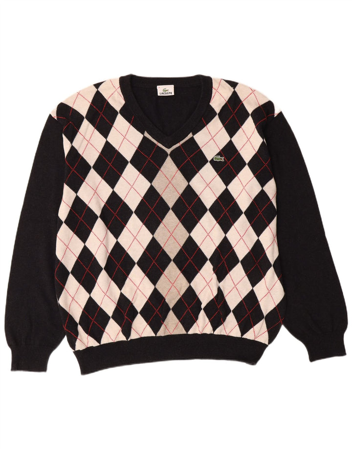 Ανδρικό πουλόβερ με λαιμόκοψη LACOSTE, μέγεθος 8 3XL Μαύρο Argyle/Διαμαντένιο Βαμβάκι