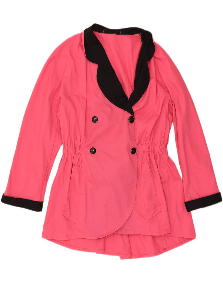 VINTAGE Womens Longline Double Breasted Blazer Jacket UK 14 Medium Pink Vintage Vintage and Second-Hand Vintage from Messina Hembry 