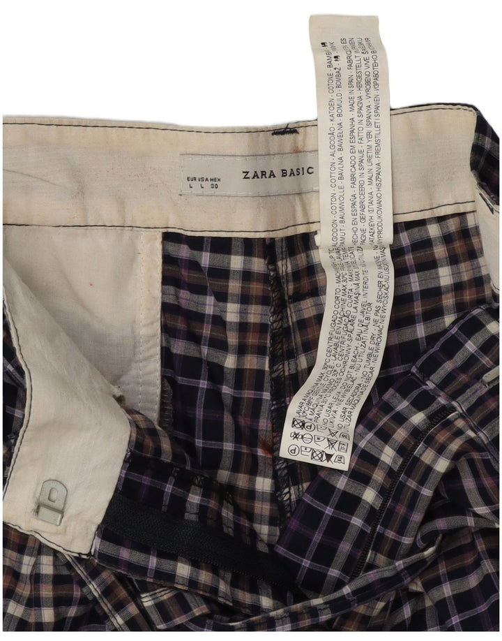Zara Ανδρικό σορτς Chino μεγάλο W30 Navy Blue Check Cotton