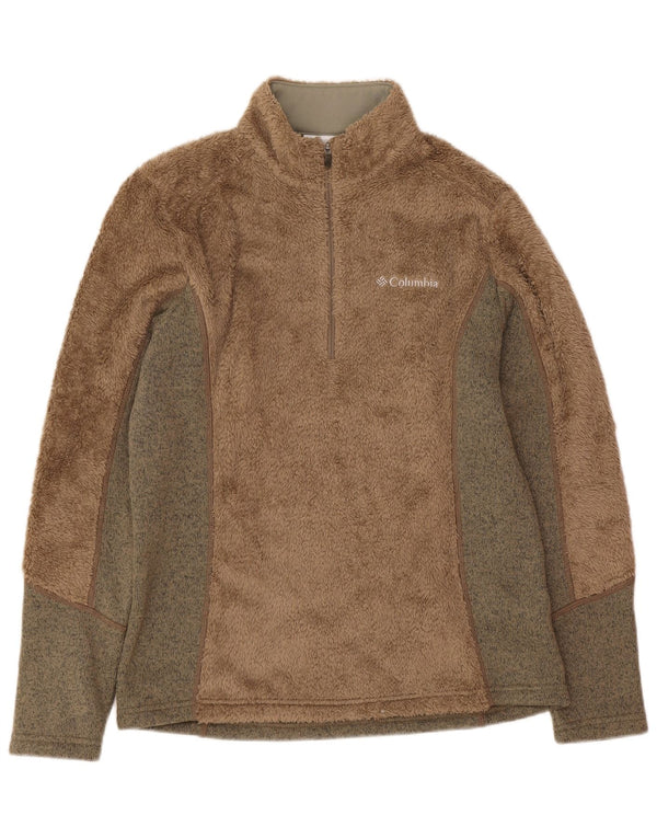 Columbia Womens Fleece Jumper UK 12 Medium Brown Colourblock Sports