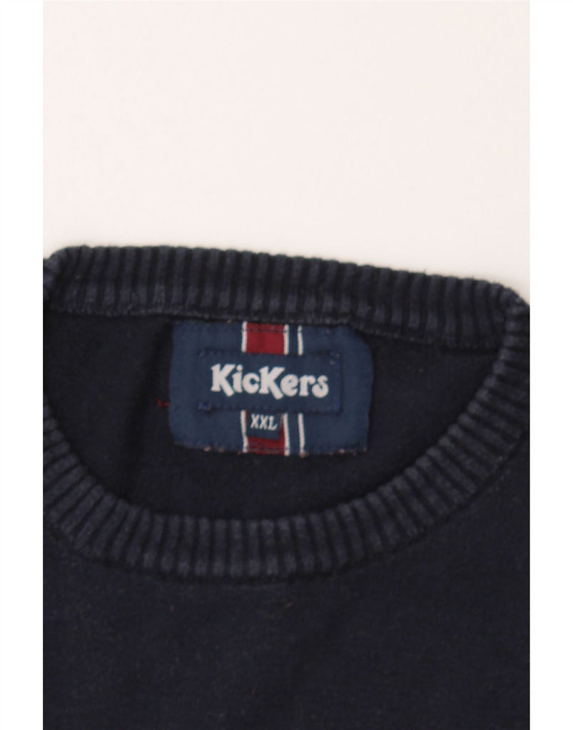 KICKERS Mens Crew Neck Jumper Sweater 2XL Navy Blue Striped Vintage Kickers and Second-Hand Kickers from Messina Hembry 