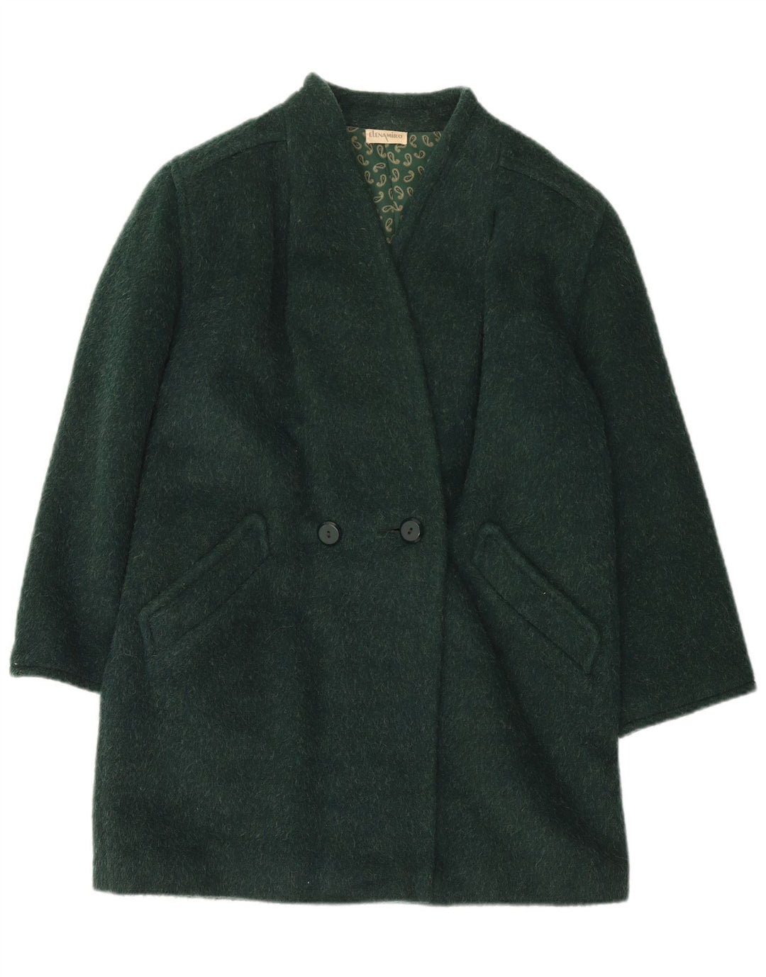 ELENA MIRO Γυναικείο παλτό με διπλό στήθος UK 14 Large Green Wool