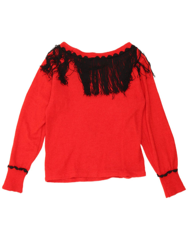 Vintage γυναικείο Crop Boat Neck Jumper UK 10 Small Red Mohair