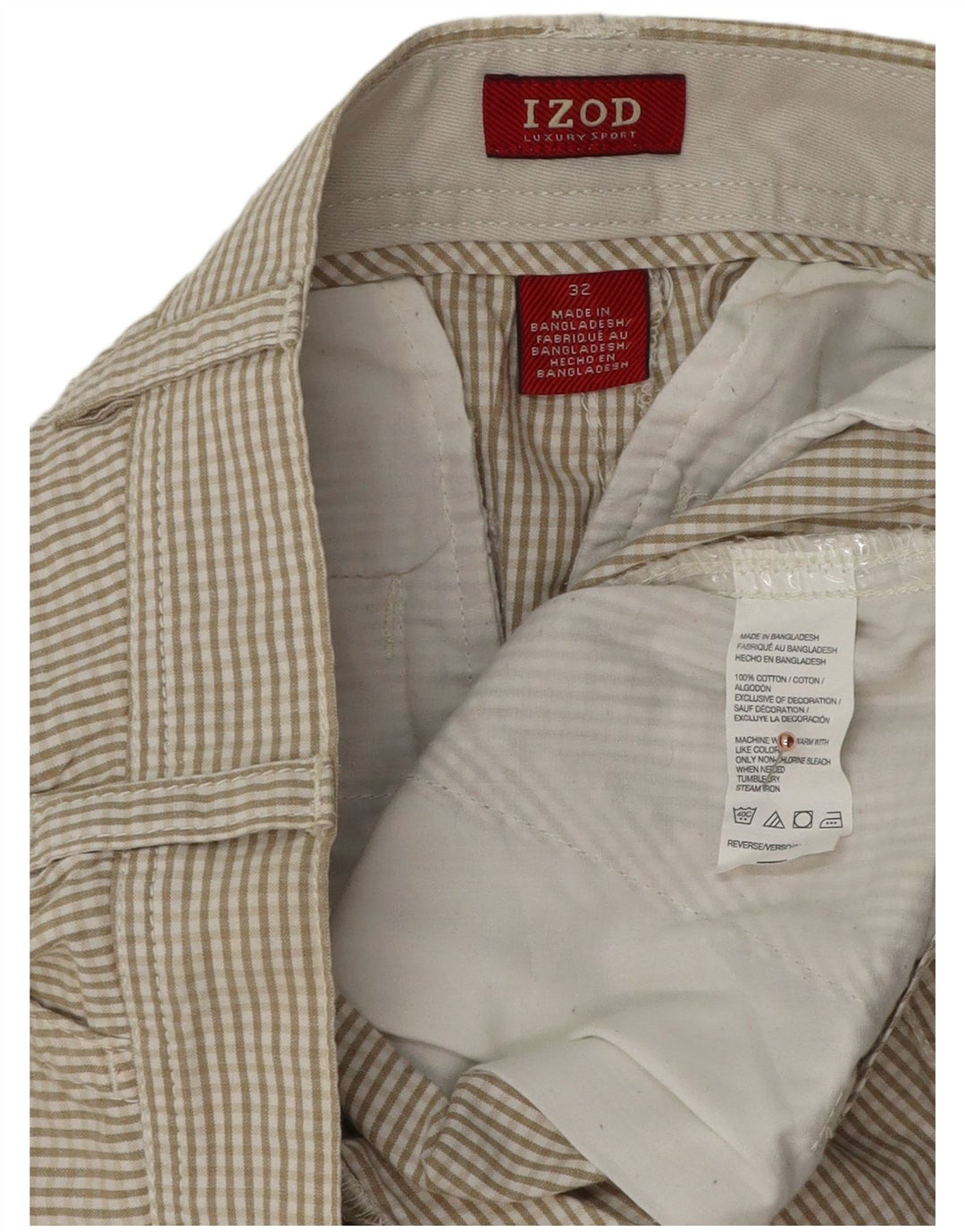 Ανδρικό σορτς Chino IZOD W32 Μεσαίο μπεζ βαμβακερό Gingham