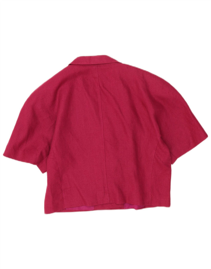 Vintage γυναικείο Crop κοντομάνικο σακάκι UK 14 Medium Pink Wool