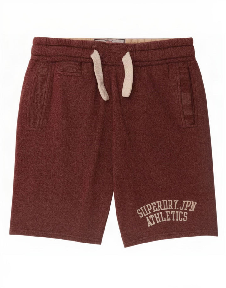 Ανδρικό γραφικό αθλητικό σορτς Superdry από μεσαίο καφέ πολυεστέρα