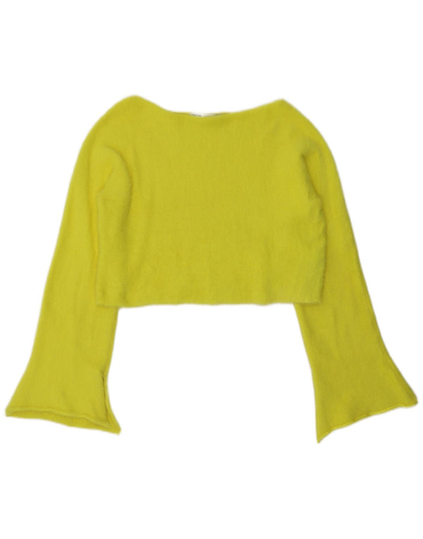 Zara Γυναικείο Crop Top Μακρύ μανίκι UK 14 Medium Yellow Nylon