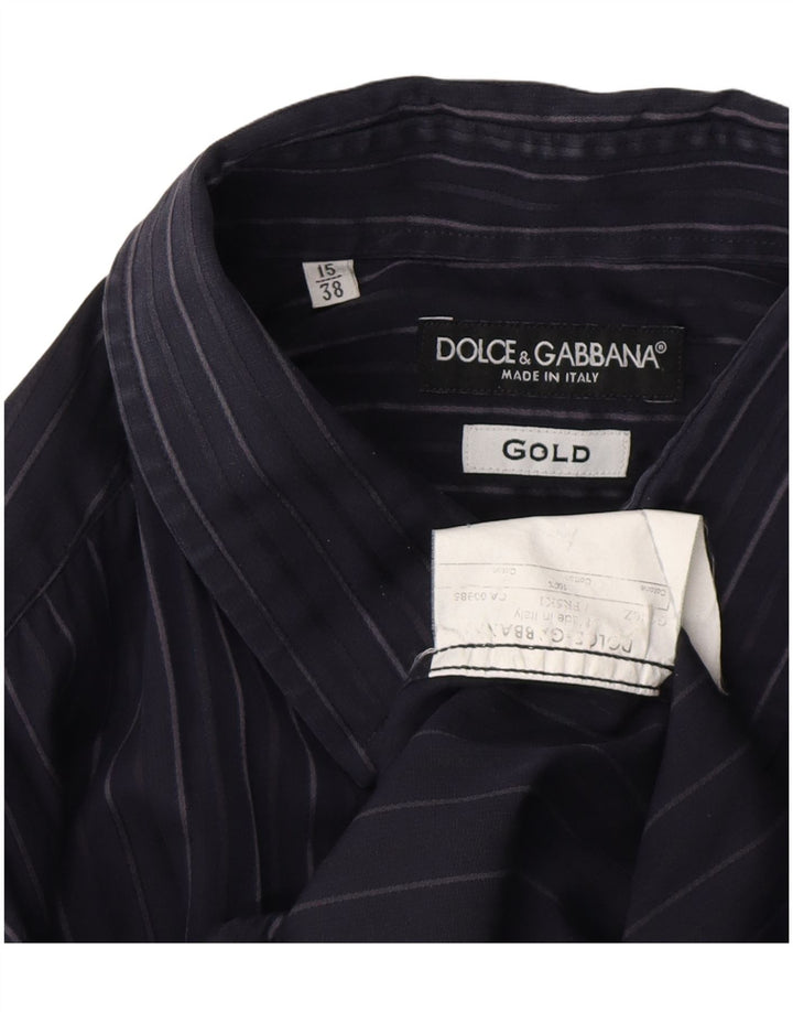 DOLCE & GABBANA Ανδρικό πουκάμισο νούμερο 15 38 Βαμβακερό με ρίγες σε μπλε ναυτικό