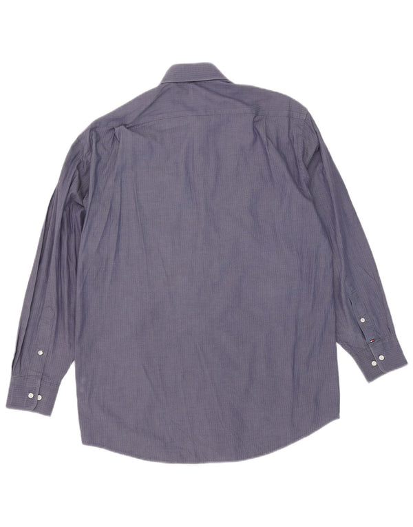 Tommy Hilfiger Mens Shirt Size 15 1/2 Medium Navy Blue Herringbone