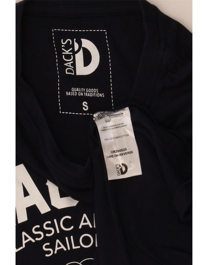 DACK'S Mens Graphic T-Shirt Top Small Navy Blue Cotton Vintage Dack's and Second-Hand Dack's from Messina Hembry 