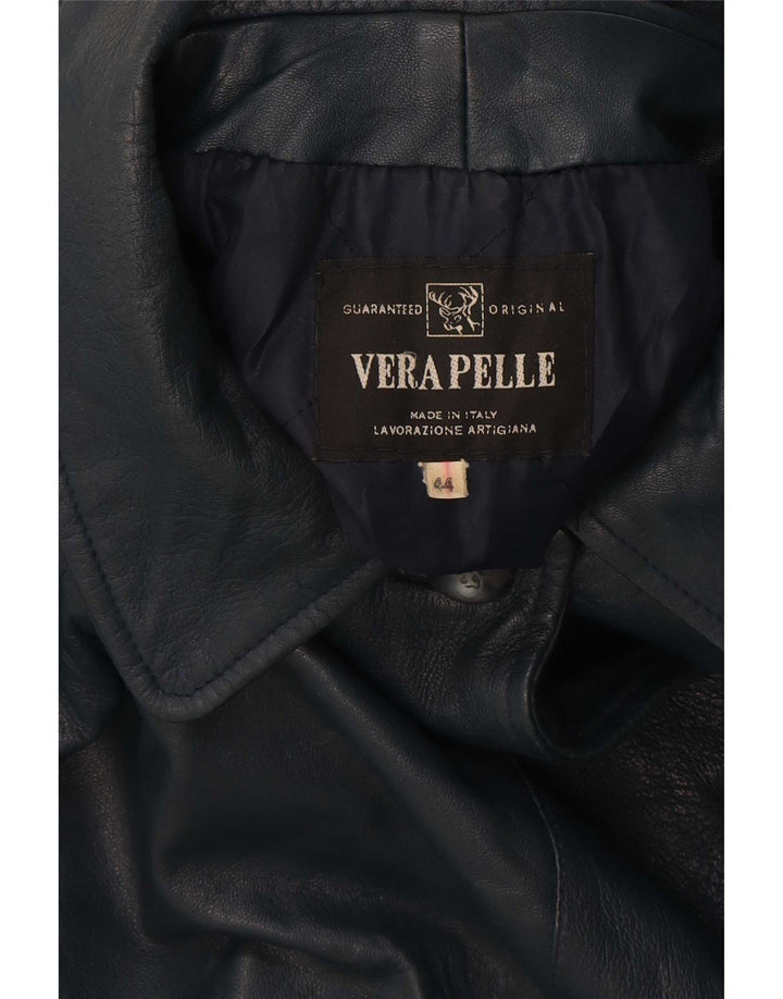 Vintage Γυναικείο Oversized Δερμάτινο Παλτό IT 44 Medium Navy Blue