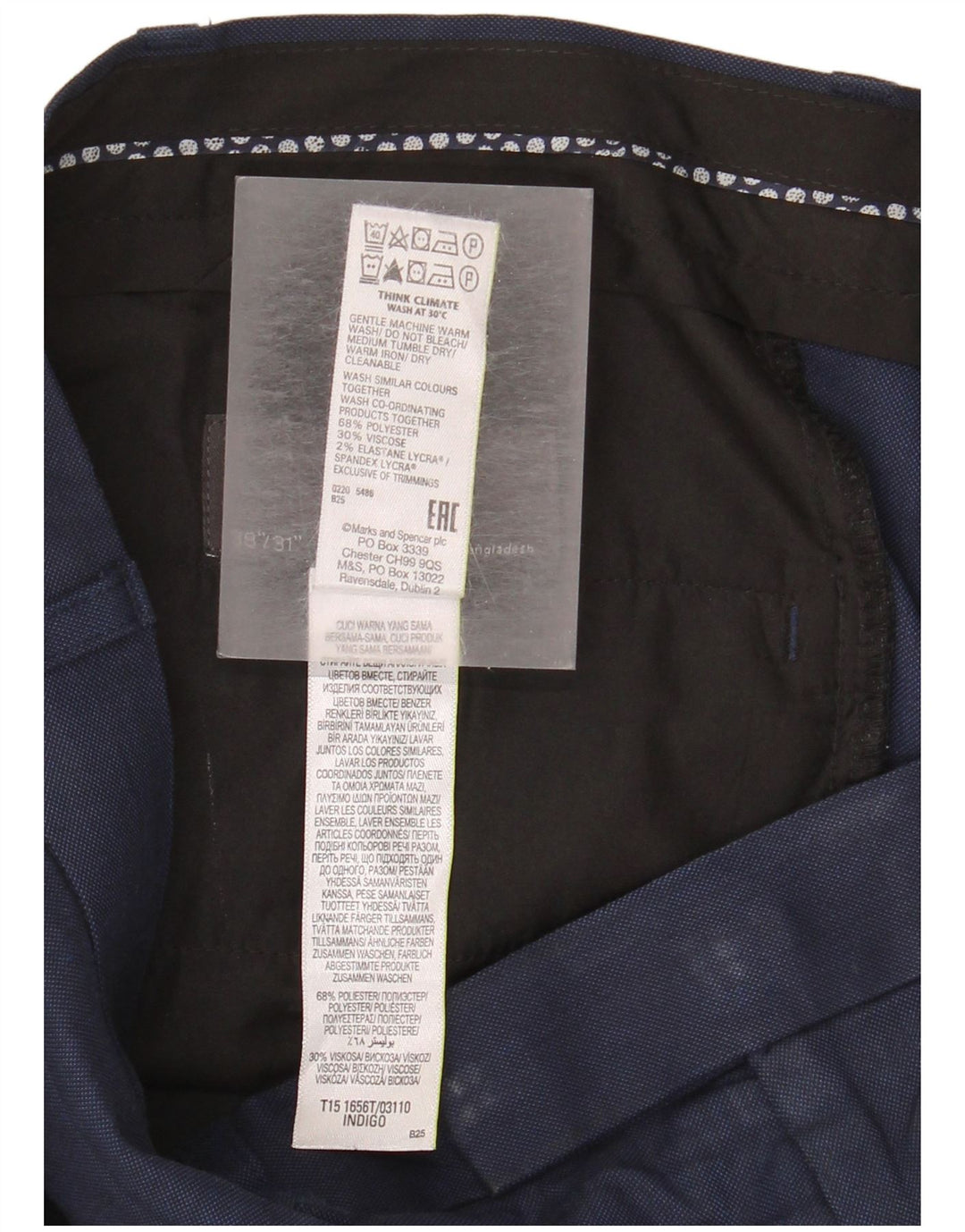 Ανδρικό ίσιο παντελόνι Marks & Spencer W38 L31 Navy Blue Polyester