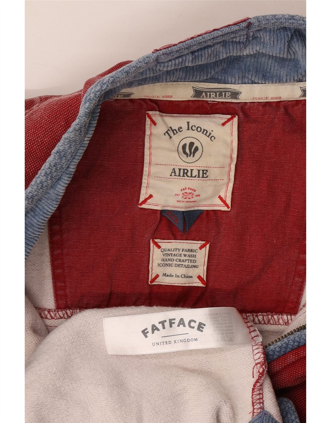 FAT FACE Ανδρικό φούτερ Airlie με φερμουάρ Jumper 2XL Κόκκινο βαμβακερό