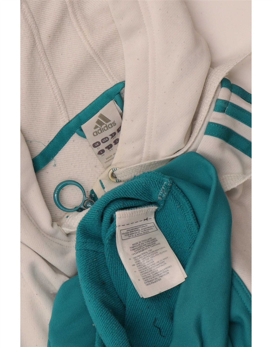 Γυναικείο πουλόβερ με κουκούλα με φερμουάρ Adidas UK 12 μεσαίο λευκό πολυεστέρας