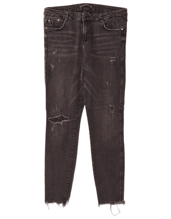 Zara Γυναικεία Trafaluc Distressed Skinny Jeans EU 44 XL W34 L28 Μαύρο βαμβακερό