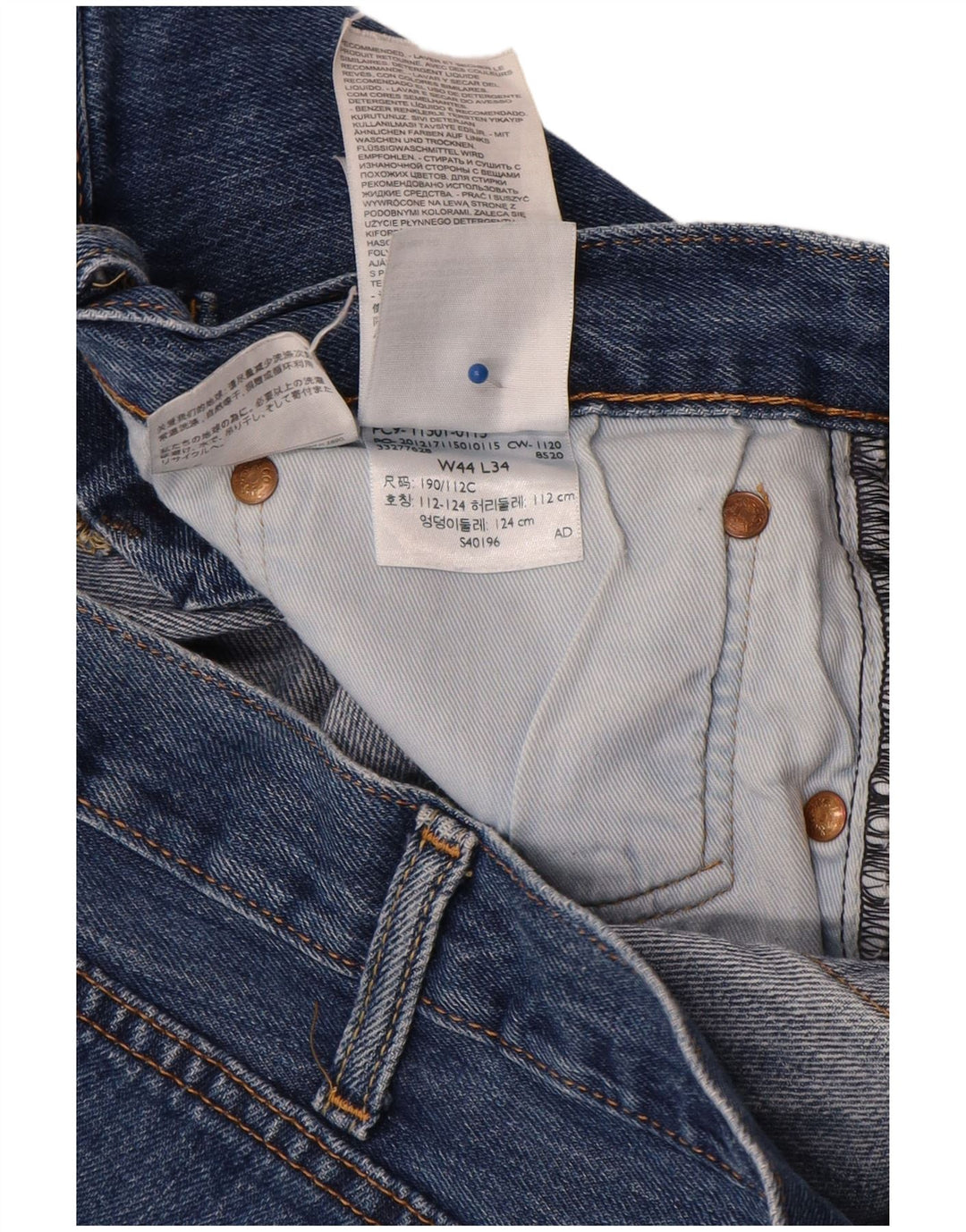 Levi's Mens 501 Straight Jeans W44 L34 Μπλε Βαμβακερό